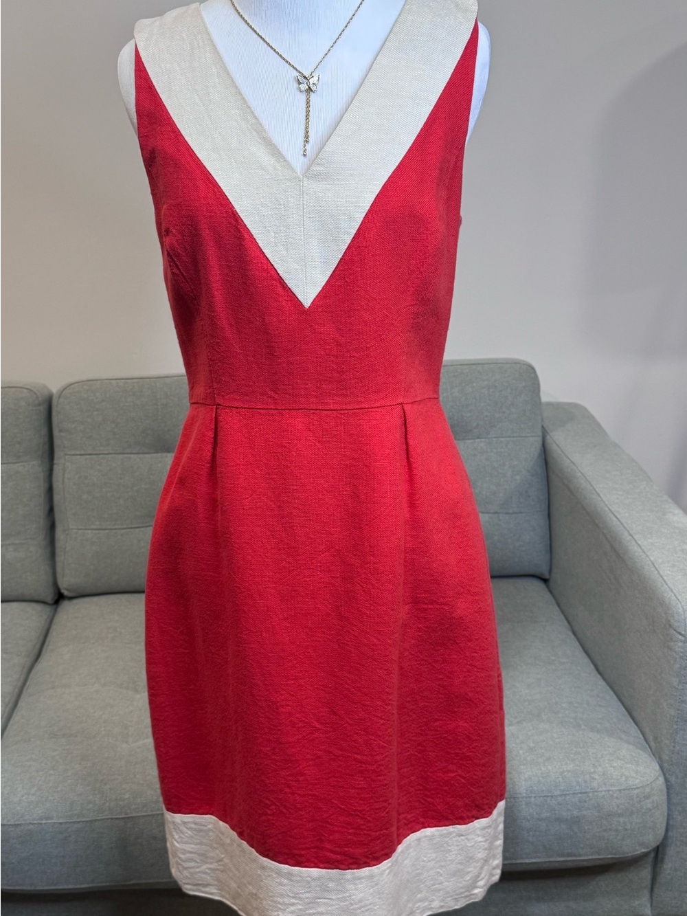 Ladies Kate Spade Red and Cream V-Neck Sleeveless Dress